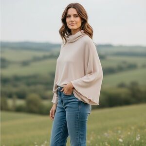 Anthropologie Cloth & Stone Frayed Edge Blush Button Down Back Long Sleeve Top